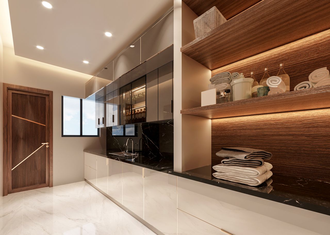 hero-img-01 Sleek modern kitchen interior with glossy surfaces, wooden accents, and abundant natural lighting.